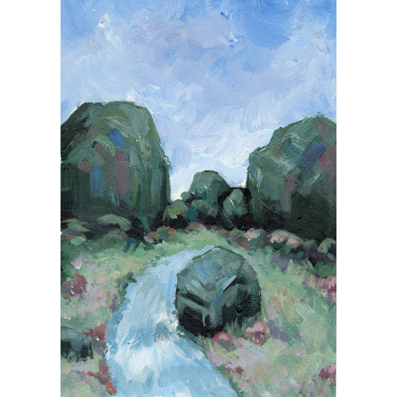 Colourful River Rock Landscape - Painting Print, 76cm H x 51cm W, Wrapped Canvas