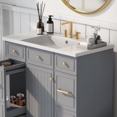 36x18 Inch Rectangular 3-Hole Bathroom Resin Sink Only – 27 lbs – White – Fits 4" Center Faucet
