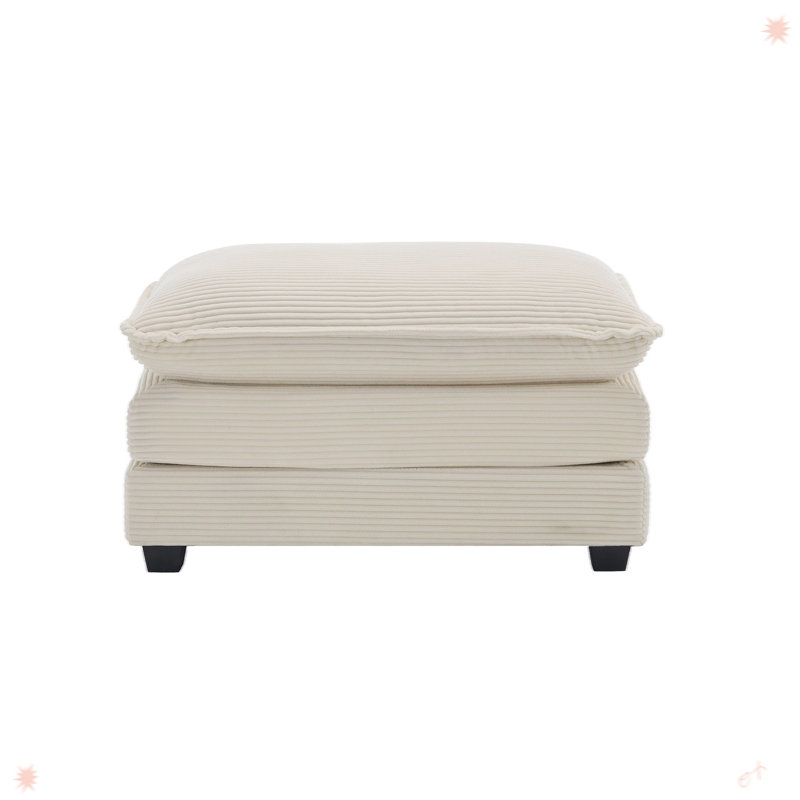 Ottoman Footstool In Corduroy Fabric For Sofa, Beige