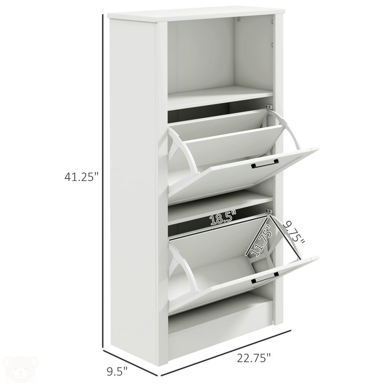Shoe Storage Cabinet With Open Compartment And 2 Flip Drawers