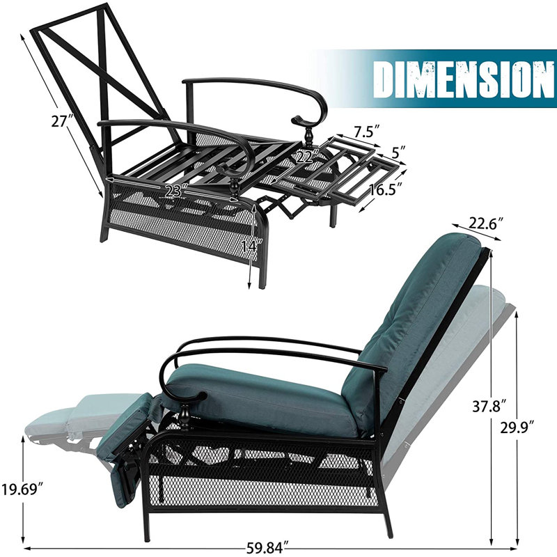 Chaise de patio inclinable avec coussins Baldewijn, Vert