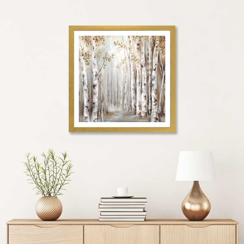 «Sunset Birch Forest III» - reproduction, H 16 po x l 16 po x p 1 po, Papier doré