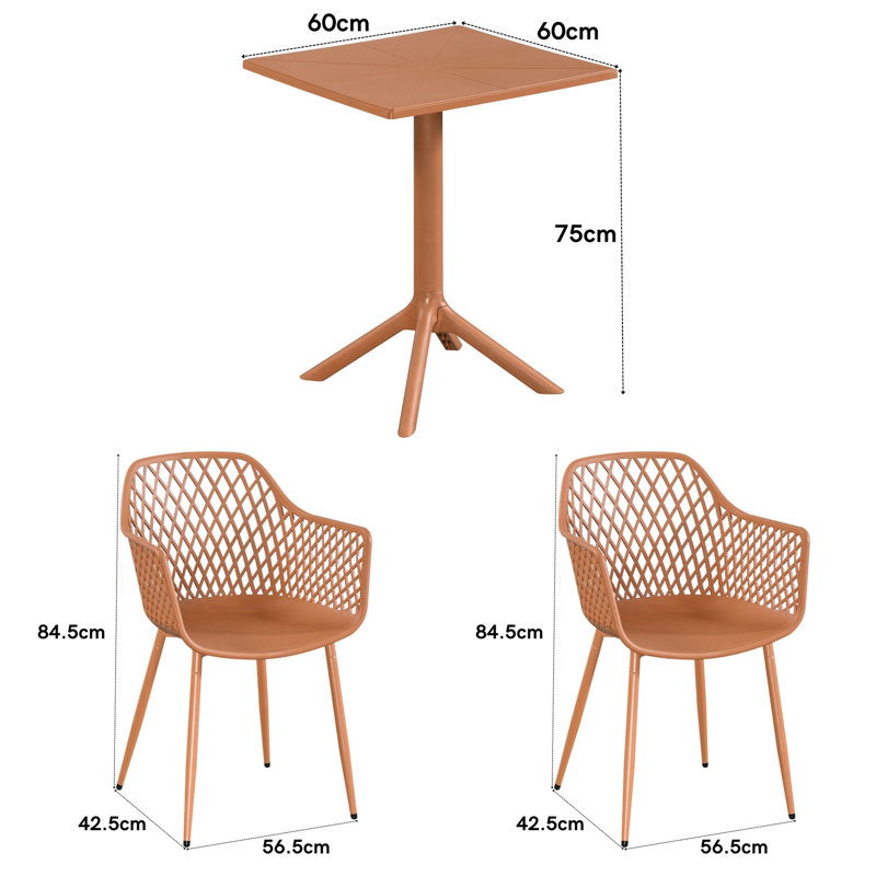 Rimini Patio Dining Set with Square Table & Armchairs, Terracotta