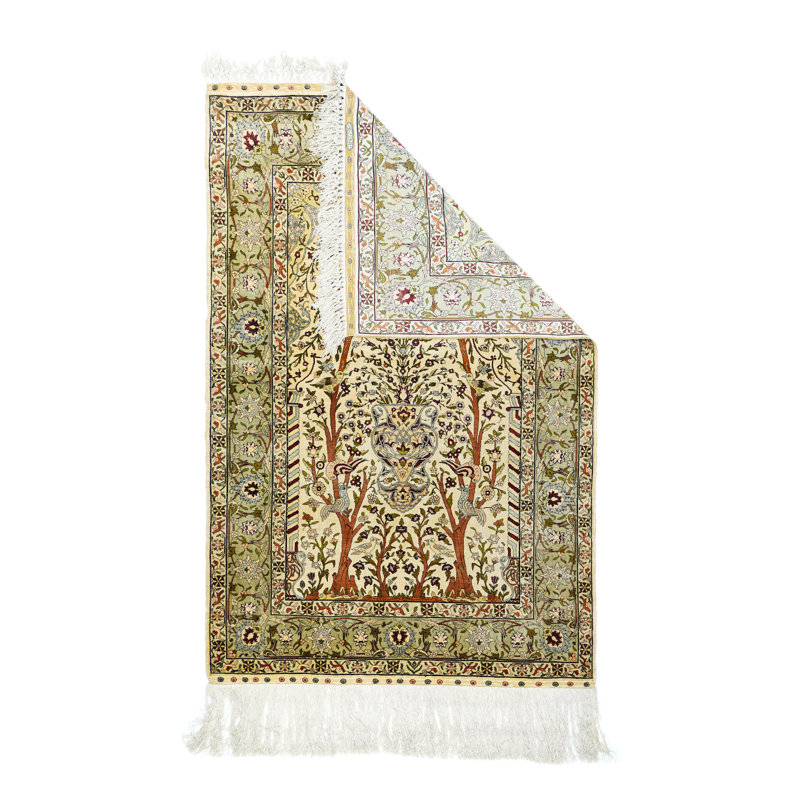 Silk Oriental Area Rug in Beige