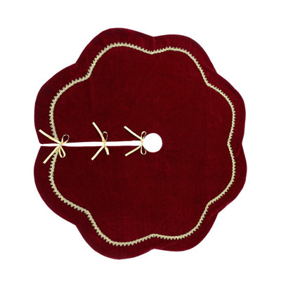 Jupe d'arbre de Noël en velours rétro 48 pouces, bordure en dentelle dorée scintillante
