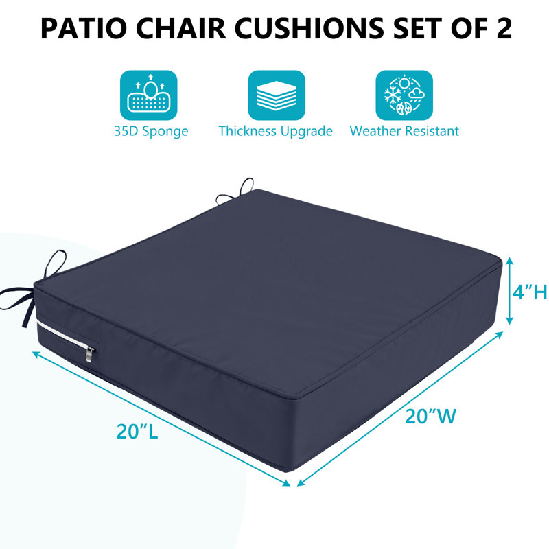 Ensemble de 2 coussins de siège d'extérieur 4 po, L 20 po x P 4 po, Bleu