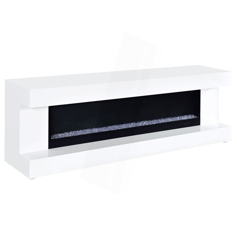 Meuble télé avec foyer et haut-parleur Bluetooth, Blanc
