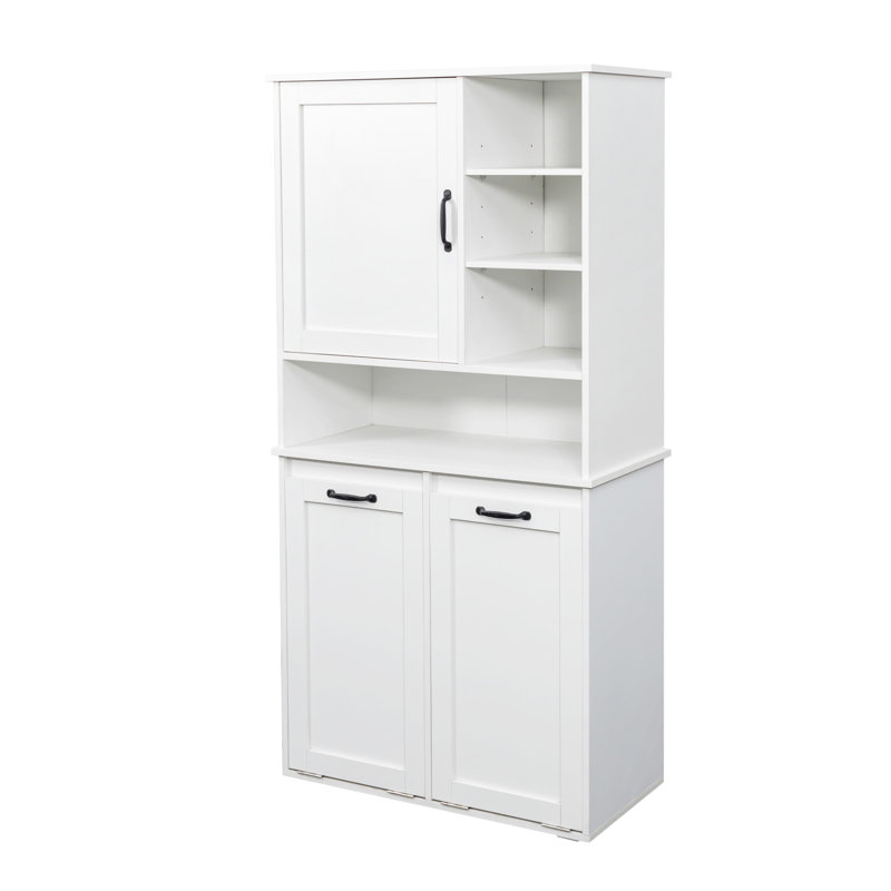 Laundry Cabinet with Doors and shelf, Tilt-Out Laundry Hamper, Multiple Storage Space, Freestanding Style, Open Shelve, Adjustable Shelf, White