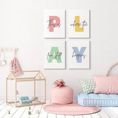 Kids Playroom Wall Art Decor Play Room Poster Baby Boy Kids Nursery Canvas Wall Decor Toddler Children Playroom Print Artwork Let's Play Sign Pictures For Bedroom 12X16 Inch Set Of 4 Ready To Hang