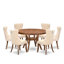 Ensemble de salle à manger 7 pièces moderne en tissu de polyester, 6 chaises de salle à manger rembourrées beige clair, des dossiers capitonnés et une table de cuisine ronde au fini noyer antique.-1961574351-1961574198
