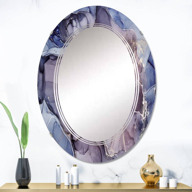 Miroir mural gris et mauve à encre marbrée, moderne - nuages encre grise et mauve, 36 po x 24 po