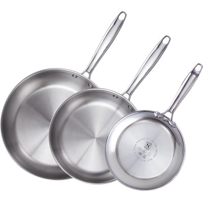 Poêle à frire en acier inoxydable à trois plis 8 po / 10 po / 12 po Cook N Home Classic, poêle à sauter, batterie de cuisine à induction, compatible avec toutes les surfaces de cuisson, va au lave-vaisselle et au four