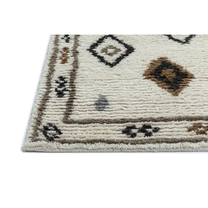 Rivah Hand Tufted Geometric Area Rug in Ivory/Brown/Black, Runner 2'6" x 8'
