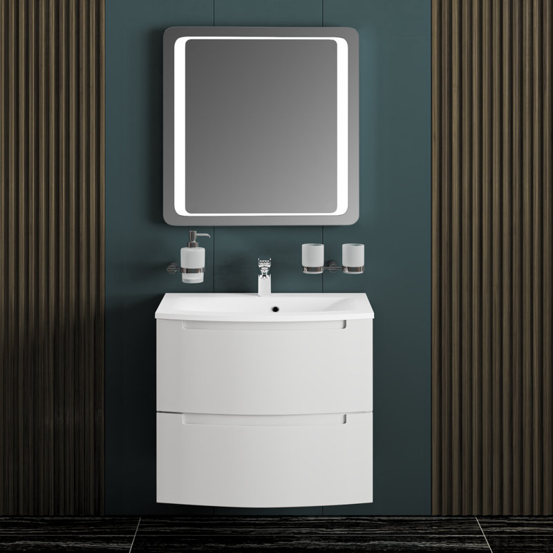 Meuble-lavabo simple avec plateau 22,5 po Jisselle, Blanc ultrabrillant