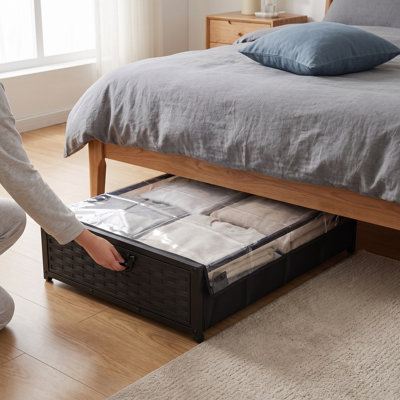 Set of 2 Under Bed Storage Boxes with Wheels & Clear Lids, Rolling Organizer Bins for Bedroom & Closet