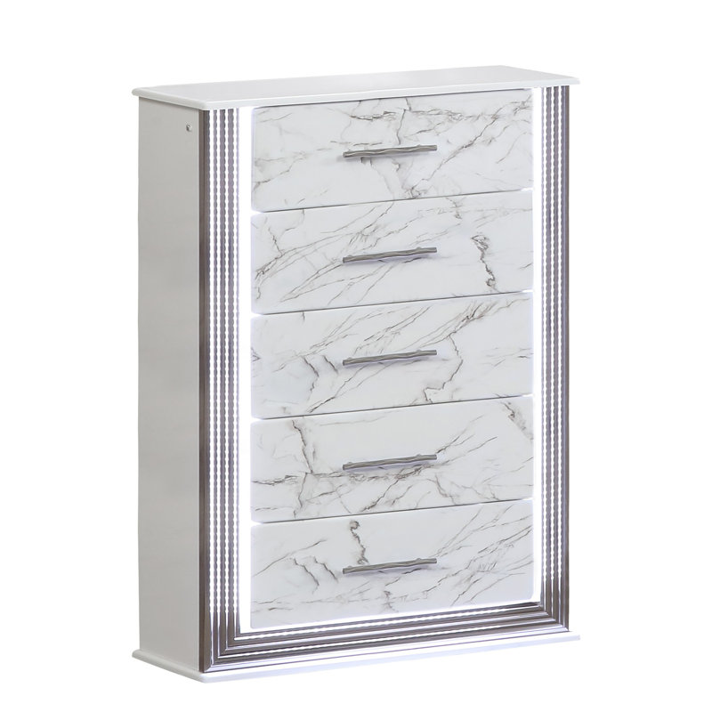 Commode Desire - Tiroirs en marbre avec panneaux latéraux à DEL et garniture métallique pour une organisation de chambre spacieuse et élégante