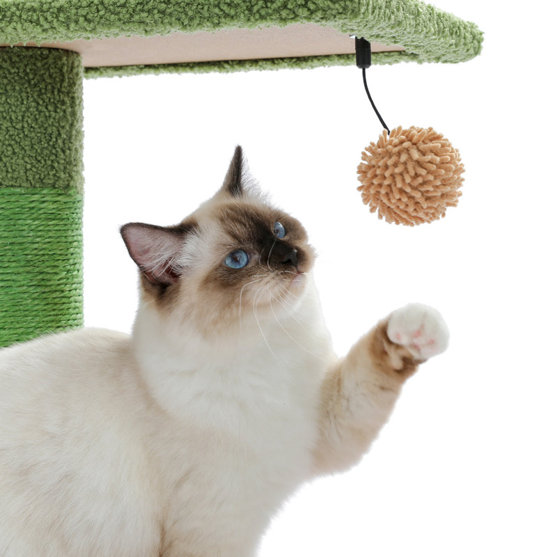 Ellamaria 90.2-108" Multi-purpose floor standing cat climbing tower with platform, adjustable height, toy ball, anti-tip design for cats up to 10 lbs.