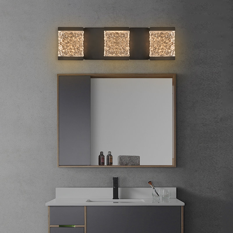 Luminaires de salle de bain modernes à DEL, appliques murales noires à 3 lumières pour éclairage de salle de bain sur miroir, lumières DEL en cristal à intensité variable, lampe murale câblée. (Ampoules DEL intégrées incluses)