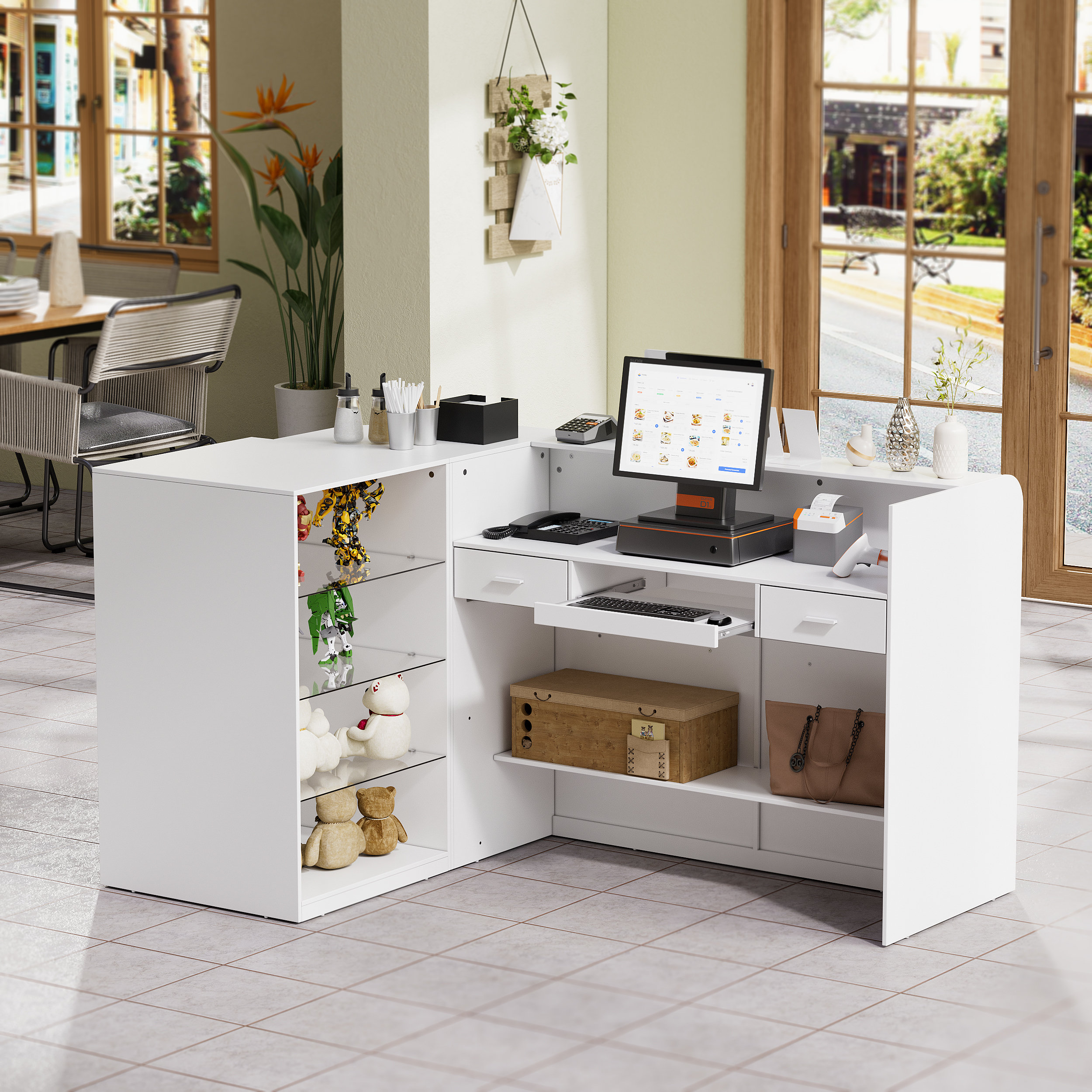 Ebern Designs L-shaped Storage Reception Desk With Counter For Retail ...