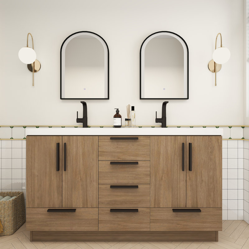 Carla 59.4 Inches Freestanding Bathroom Vanity With Double Sink, Dark French Oak