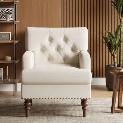 Luxury Tufted High Leg Armchair with Nailhead Trim and Plush Thick Padded Cushion