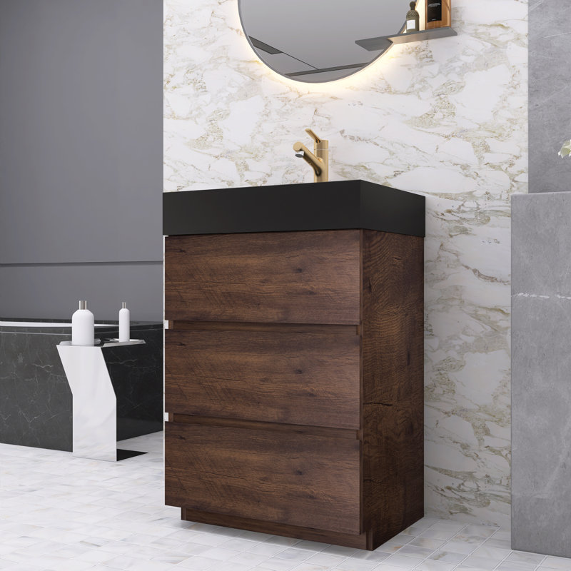 Ensemble de meuble-lavabo simple 24 po Natina, Noir mat, Noyer