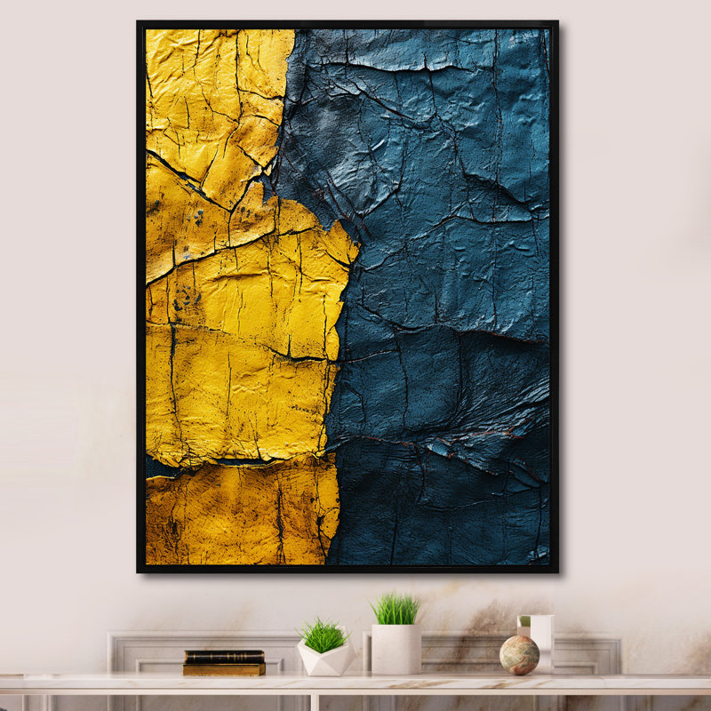 Collage azur harmonique - Collages abstraits, art mural, Cadre flottant noir, H 20 po x l 12 po x P 1 po