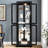 Wood - Framed Glass Display Cabinet, Lighting, Adjustable Shelves, Six Tier Organization, Collectibles Black Storage, Hinge, Structure, Partition, Wine, Showcase