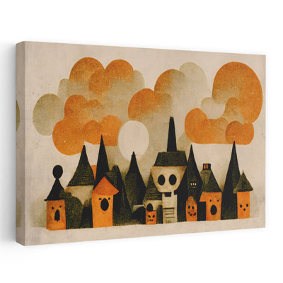 «Spooky Village View», reproduction d'art rétro rétro sur toile