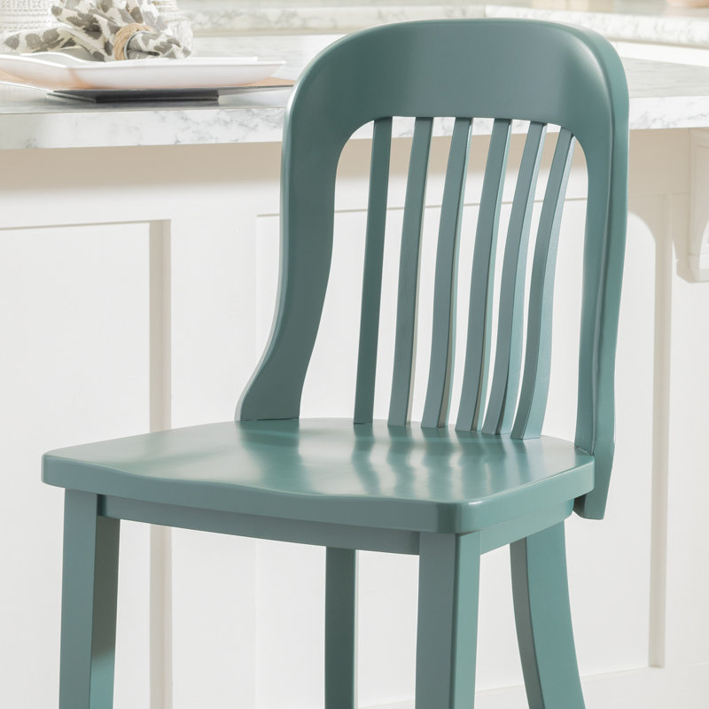 Tabouret de comptoir en bois massif Maylen, Vert, Tabouret de comptoir (siège d'une hauteur de 24,5