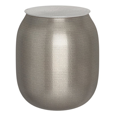 Griffen 19"W Metal Industrial End Table with Drum Design and Hidden Storage, Assembled