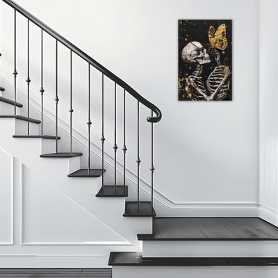 Crâne et papillon doré, reproduction d'art sur toile, art abstrait gothique moderne pour chambre à coucher, décoration d'art foncé