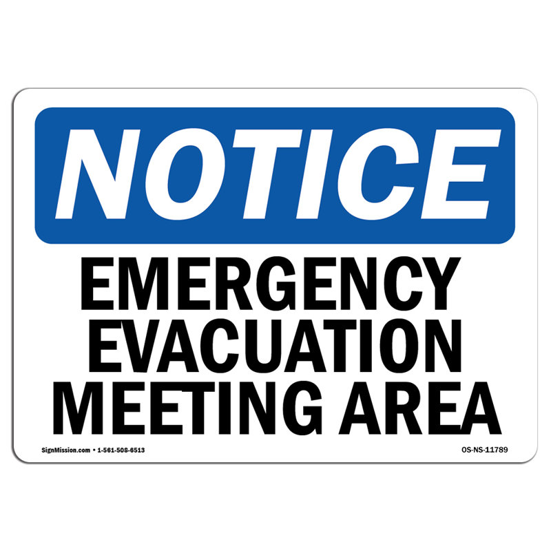 Emergency Evacuation Meeting Area Plastic Sign 14" X 10"