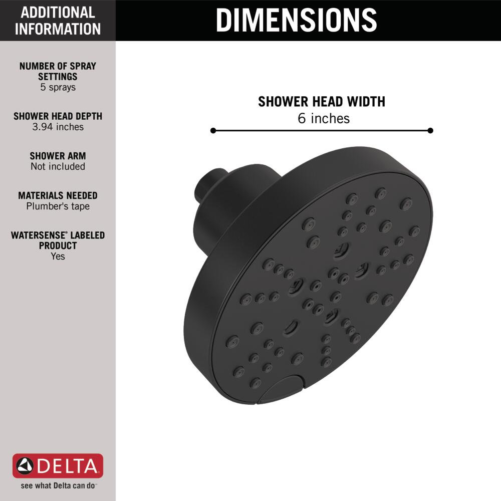 H2Okinetic 1.75 GPM Round Raincan Shower Head, Matte Black