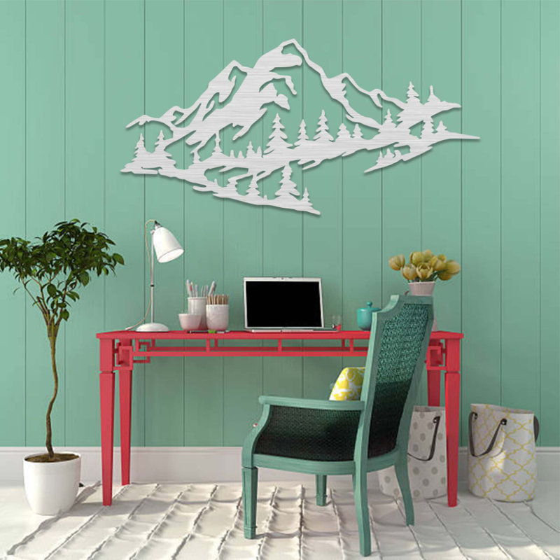 Art mural en métal Mountain View, H 22 po x l 47 po x P 0,12 po, Argent