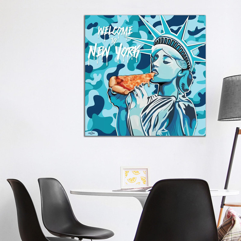 Welcome to NY - Liberty Pizza Blue Camo Square 1 Piece Wrapped Canvas Wall Art, 93.98 cm H x 93.98 cm W x 3.175 cm D