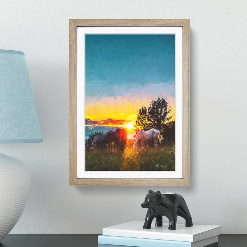 Sunrise Behind the Trees in Abstract - Picture Frame Graphic Art Print, 65cm H x 48cm W x 2cm D, Oak Framed