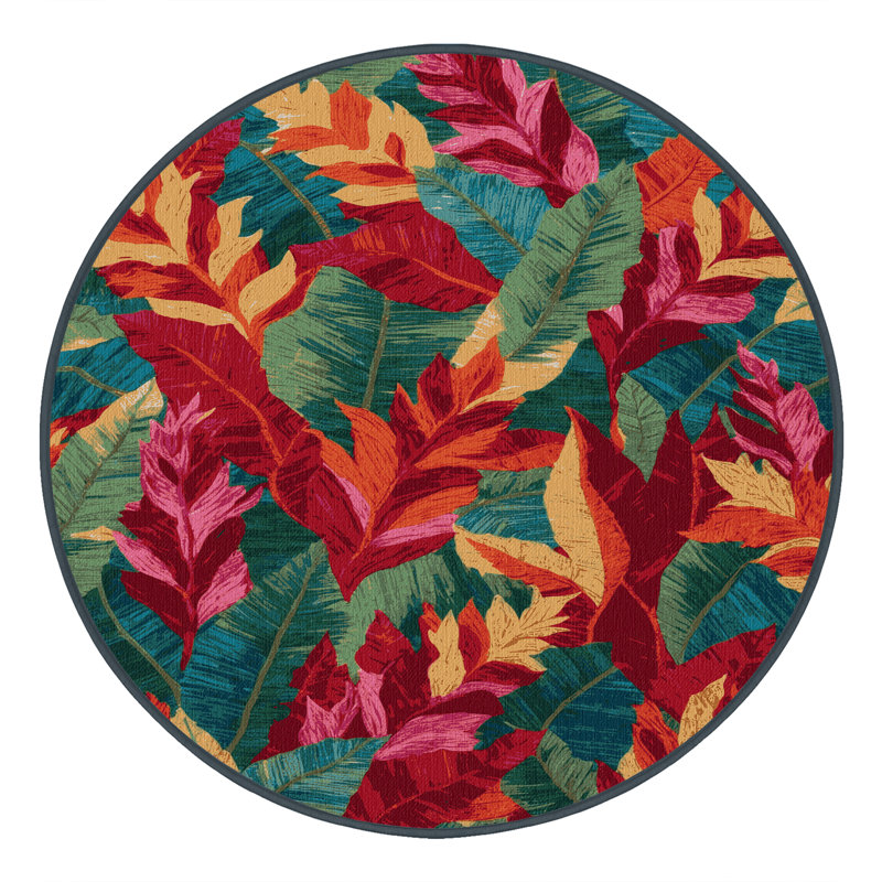 Machine Washable Botanical Red Area Rug