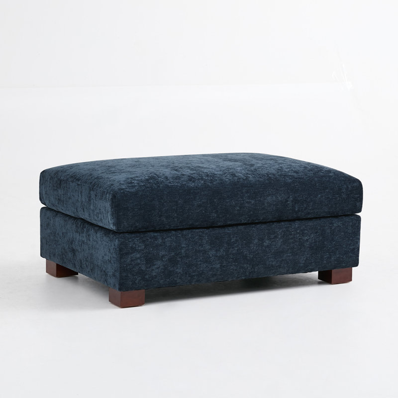 105.92cm Wide Rectangle Solid Colour Standard Ottoman, Chenille, Blue