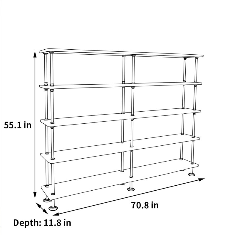 Simple and high-quality bookcase, (5 Shelves) 55.1"H x 70.8"W x 11.8"D