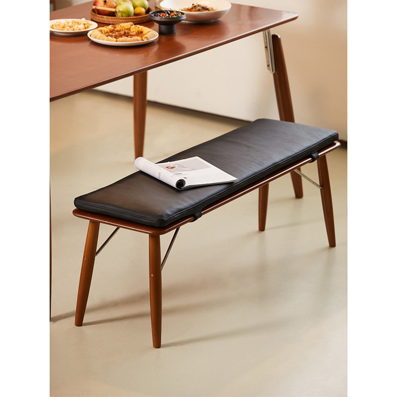 Banc rectangulaire rembourré en cuir massif rétro pour salon et salle à manger, H 15,75 po x l 47,24 po x P 14,17 po