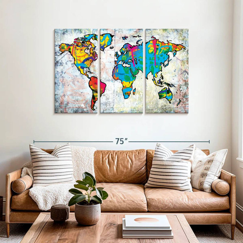 Carte du monde urbain grunge, H 36 po x l 57 po