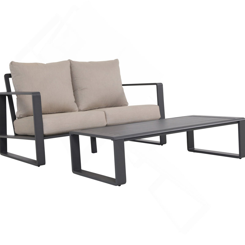 Canapé double + table basse rectangulaire, coussins gris clair, Light Grey