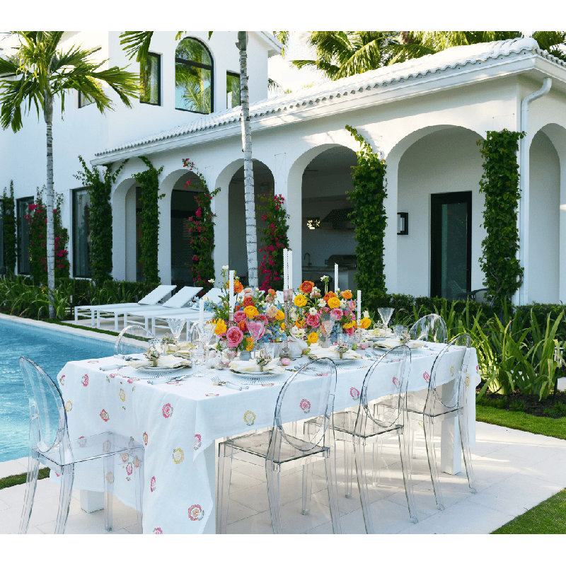 Carnation Tablecloth, White/Pink/Orange