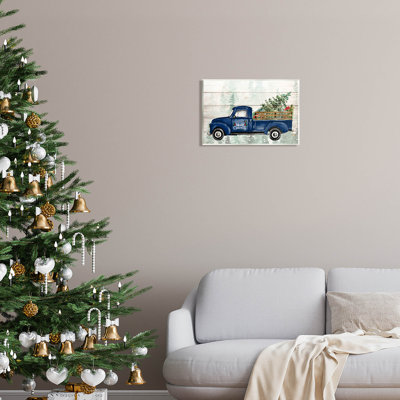 «Merry Christmas Blue Holiday Truck» par Kim Allen - impression sans cadre sur panneau de fibres à densité moyenne