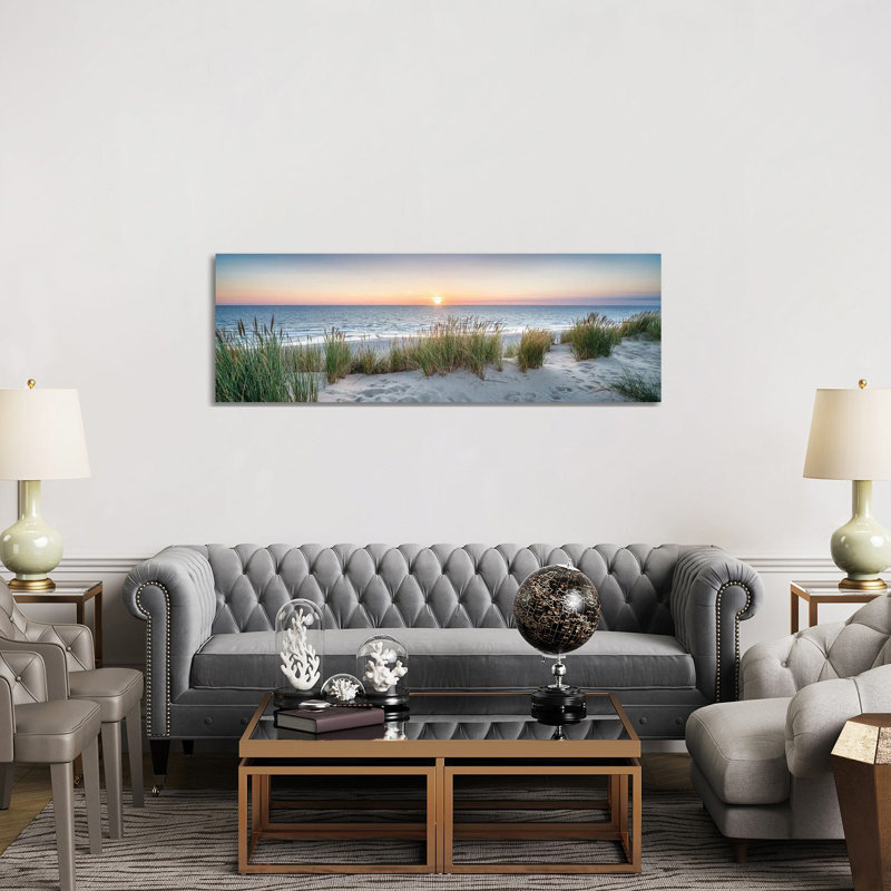 «Dune Beach Panorama At Sunset» par Jan Becke, reproduction encadrée sur toile, H 12 po x l 36 po, Toile tendue, Sans cadre