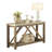 Industrial Style Angled Support Sofa Table With Marble Top And Bottom Shelf, Ideal For Living Room Decor.