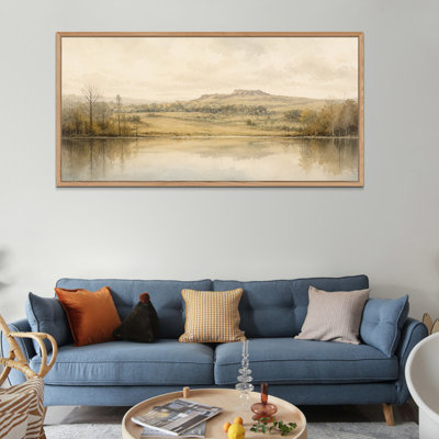 60"x30" Large Framed Wall Art – Peaceful landscape of river hills and trees Canvas Print with Wood Frame, Ready to Hang