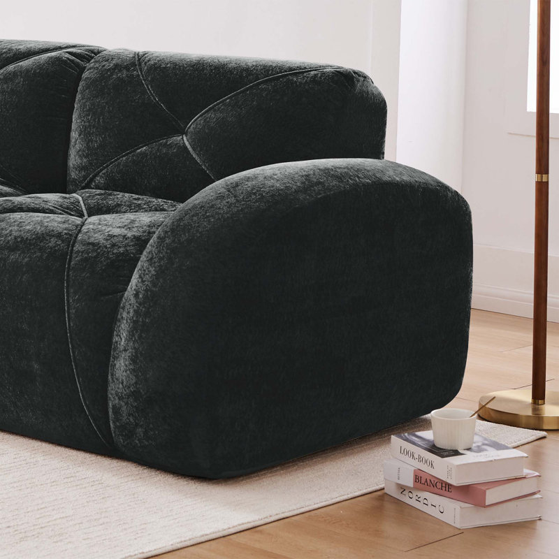 L-shaped Boneless Sofa,Soft Velvet Fabric,Tufted Design,32D High Density Sponge,No Assembly Required,Ergonomic Design,Bottom Anti-Slip Design,Movable Ottoman For Bedrooms