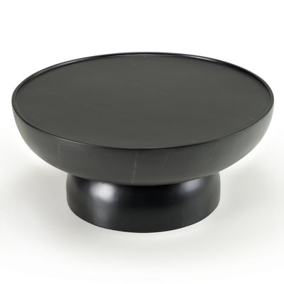 Table basse ronde moderne en faux marbre et blanc Haiven